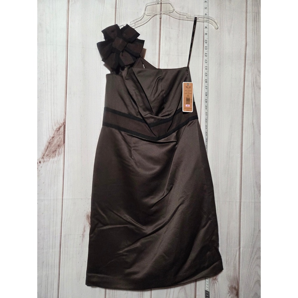NUE by Shani Brown Satin One Shoulder Bow Detail Dress Size 6